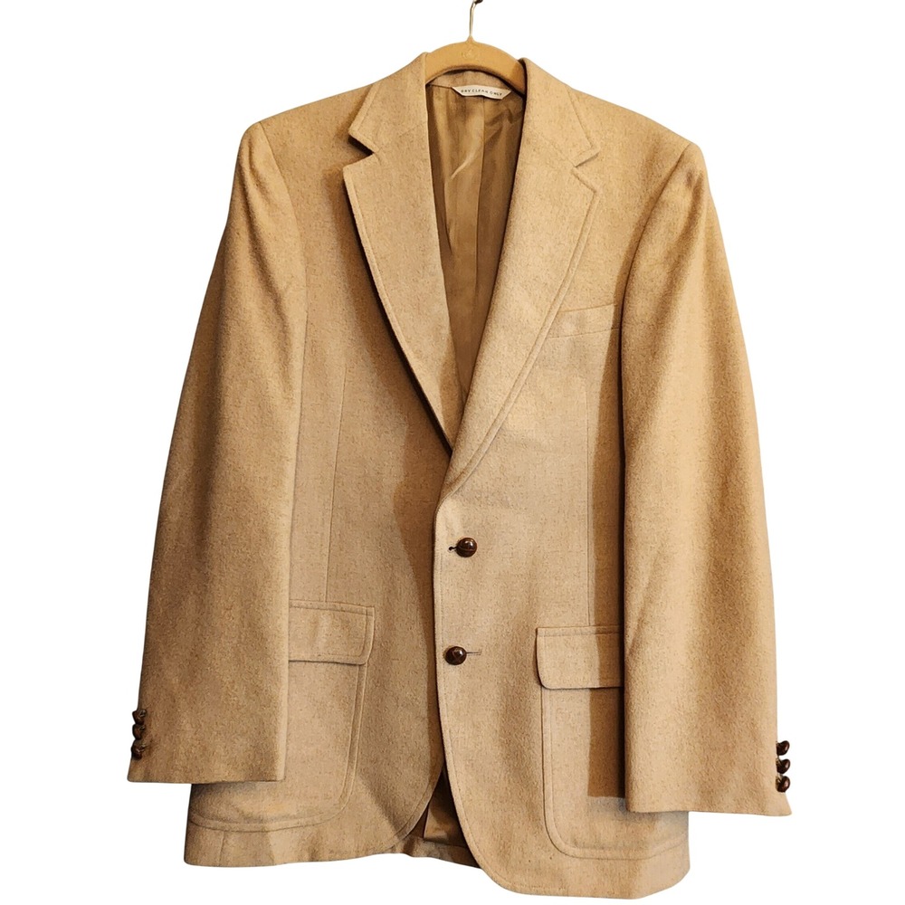 The Bon Blazer Mens L Tan Excellent Vintage 100% Camel Hair Leather Buttons